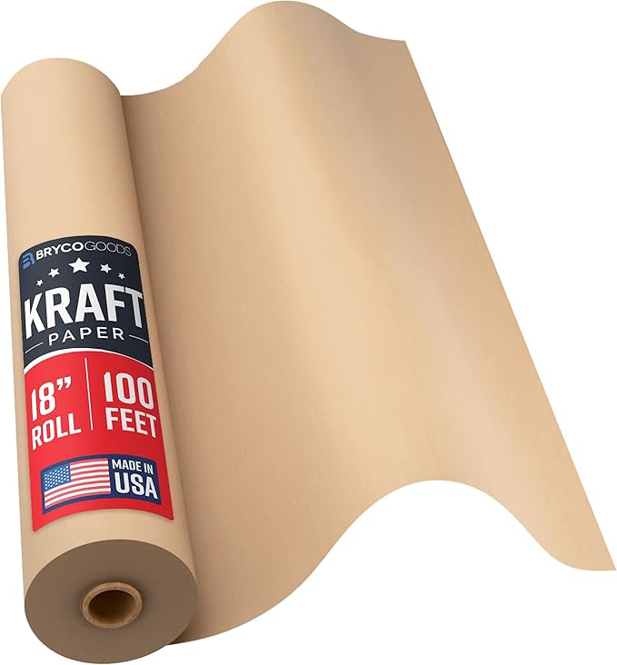 Bryco Goods 18" x 1200" Brown Kraft Packing Paper - USA Made - Versatile for Different Arts and Crafts Projects - Pin Up Your Work Or School Notes - Create Vision Board for Your Bedroom