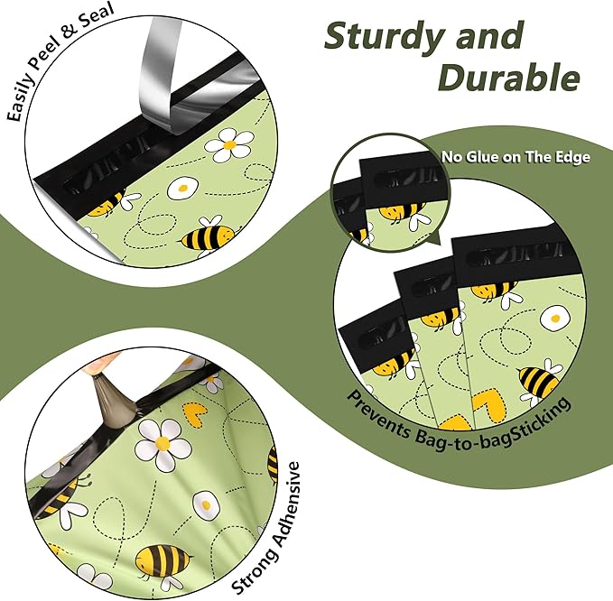 Poly Mailers 14.5x19 Inch 50 Pcs - Bee printed Shipping Bags, 2.4mil Thickness, Waterproof and Tear Resistant Mailing Envelopes, Self-Sealing Packaging Bags for Small Business
