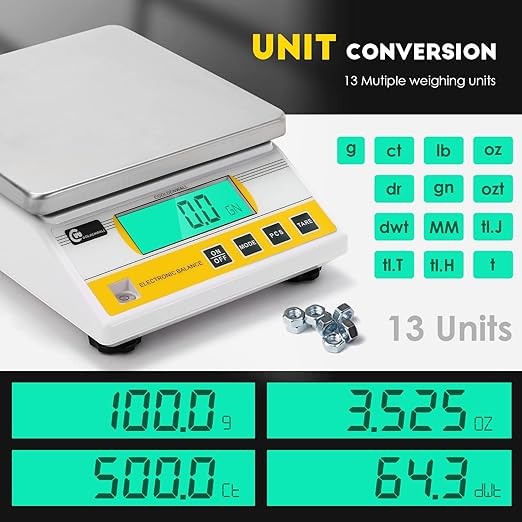 CGOLDENWALL 10kg x 0.1g Digital Precision Electronic Balance Laboratory Lab Scale Industrial Weighing and Counting Scale Table Top Scale g/ct/lb/oz/DWT/tl Multi-Units Switchable (10000g, 0.1g)