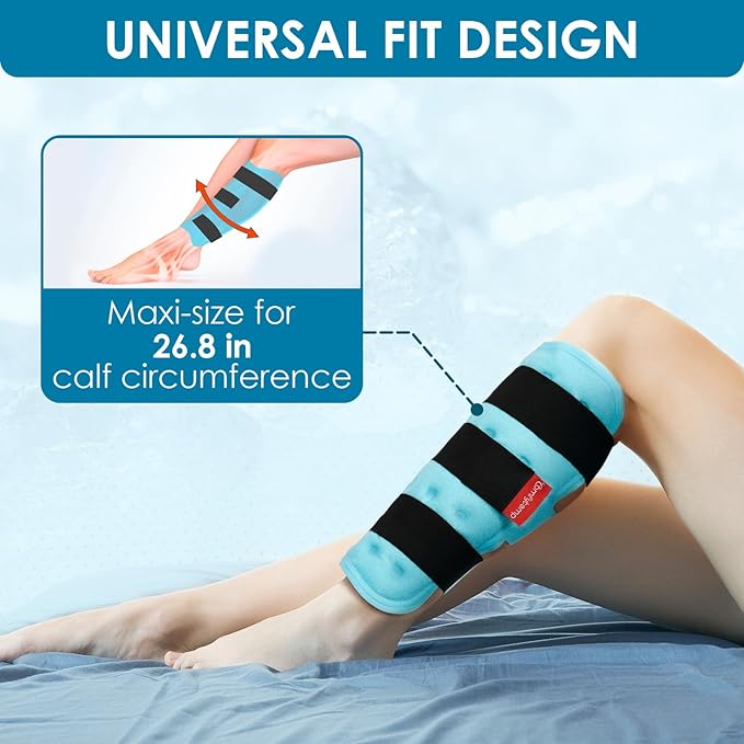 Comfytemp Calf Shin Splint Ice Packs for Injury Reusable, FSA Eligible HSA, Elbow Gel Pad Wrap, Hot Cold Compress Freeze Sleeve for Swelling, Varicose Veins, Tendonitis, Knee, Leg, Surgery Gift, 2 Pcs
