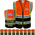 Custom Safety Vest with Logo Pockets High Visibility Reflective Vests Construction Security Workwear