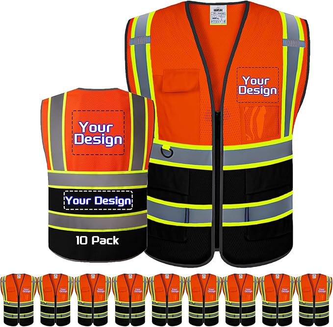 Custom Safety Vest with Logo Pockets High Visibility Reflective Vests Construction Security Workwear