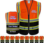 Custom Safety Vest with Logo Pockets High Visibility Reflective Vests Construction Security Workwear