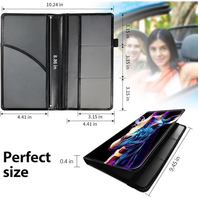 Car Registration and Insurance Holder, Leather Car Glove Box Organizer, Cool Car Accessories for ID, Driver's License Cards & Essential Document,business cards,Men&Women,Colorful Flower Giraffe