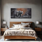 ZHENGYIN Grizzly Bear & Bird Canvas Wall Art,Black and White Wildlife Artwork, Warm Earth Tone Glow, Rustic Western Farmhouse Wall Decor for Entryway Bedroom, Over Console, 20x40 Inch