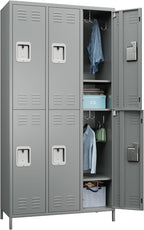 Employees Locker, 72" inch Tall Metal Storage Locker with 6 Doors for School Hospital Garage Gym Home Office with 12 Hooks, Requires Assembly(Light Gray)