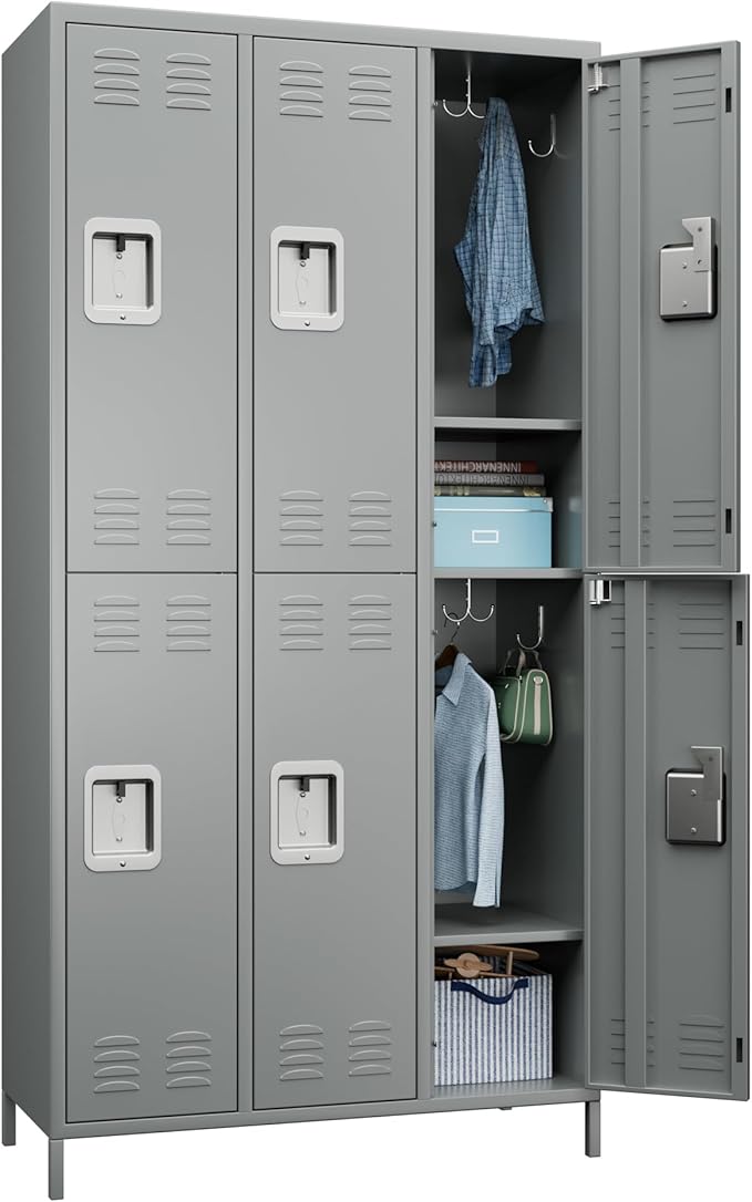 Employees Locker, 72" inch Tall Metal Storage Locker with 6 Doors for School Hospital Garage Gym Home Office with 12 Hooks, Requires Assembly(Light Gray)