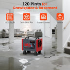 Abestorm Crawl Space Dehumidifier, 120Pint Controls Commercial Dehumidifiers with Drain Hose for Basement, Under House Auto Defrosting Industrial Crawlspace Dehumidifier