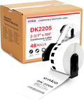 enKo - Compatible DK-2205 Continuous Paper Labels (2.4 Inch x 100 Feet) Compatible for Brother QL Label Printers - 48 Rolls with 16 Refillable Cartridge Frames