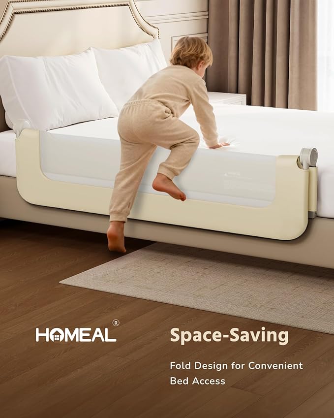 HOMEAL Toddler Bed Rails - 59"x24" Extra Long Bed Rail for Toddlers with U-Shape Base, Baby Bed Safety Guard for Twin, Full, Queen, King Mattress Bed, Beige, 1 Pack