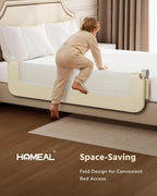 HOMEAL Bed Rail for Toddlers with U-Shape Base - 47"x24" Foldable Baby Bed Rail Guard for King Queen Full Twin Size Bed, Beige, 1 Pack
