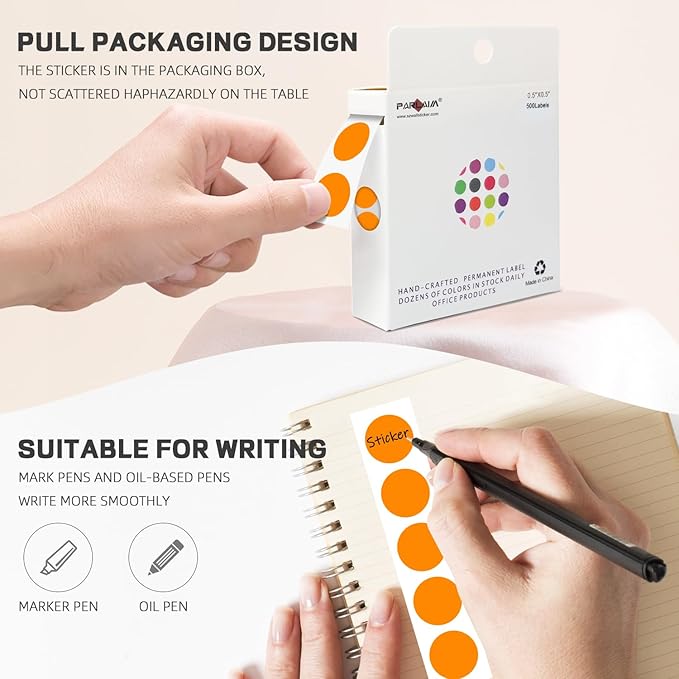PARLAIM 1/2 Inch Round Adhesive Color-Code Dot Stickers,500 Stickers Inventory Dots Label in Dispenser Box,Orange Circle Coding Labels for Office Home(Orange)