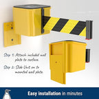 WM412 Retractable Belt Wall Mounted Smooth Black Crowd Control Barrier and Receiving End, 15' Fluorescent Yellow Belt