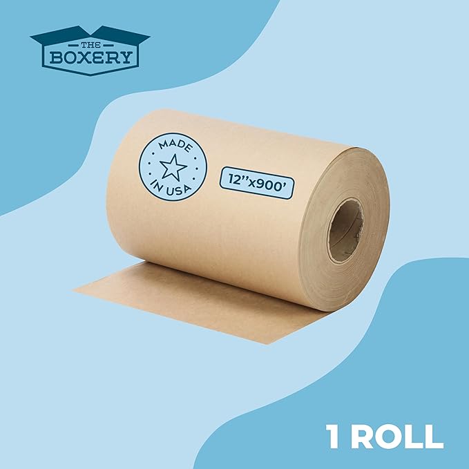 The Boxery Kraft/Brown Kraft Paper Roll, 12” x 10,800” (900’)-40lb. Thickness-Brown Wrapping Paper, Natural Kraft Packing Paper, Void Fill, Arts/Crafts, Bulletin Boards, Gift Wrapping