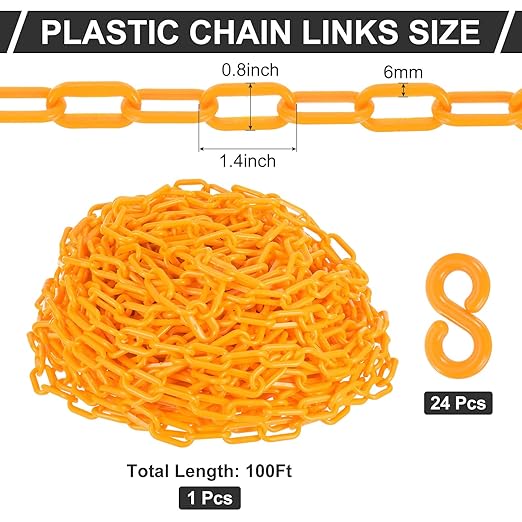 PATIKIL Plastic Chain Links, 100 Foot Safety Barrier Chain Yellow for Crowd Control, Queue Line, Parking, Fence, Gate, Concert, Construction Site and Decoration