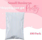 14.5x19 Designer Poly Mailer 100 Pack Heavy Duty Waterproof Self Seal Shipping Bags for Small Business Large Mailing Envelopes Bulk Tear Resistant Packaging Blue Stripe