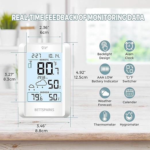 Indoor Outdoor Thermometer Wireless Battery Operated Weather Station Wireless External Temperature Humidity Monitor with 2 Outdoor Remote Sensors, 330 Feet Range (BR-E3-002)