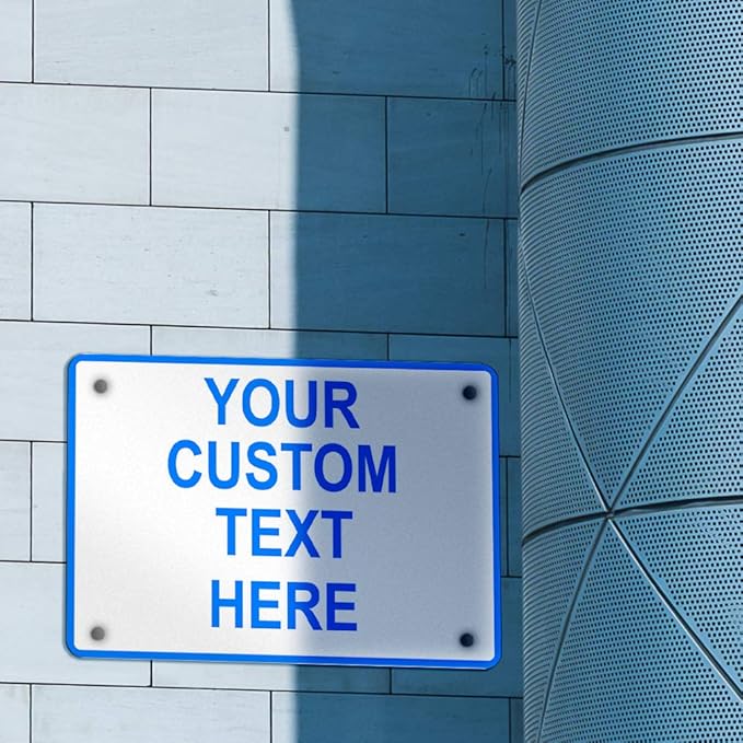 Aluminum Weatherproof Metal Sign Multiple Sizes Custom Personalized Text Here White Blue Notice Travel Horizontal Street Signs 14x10Inches