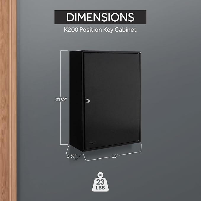 Durabox 200 Position Steel Key Cabinet - Organize and Secure Key Storage Lock Box with Numbered Hooks and Tags for Valets, Hotel, Office, Car Dealerships and More (K200) (Black)
