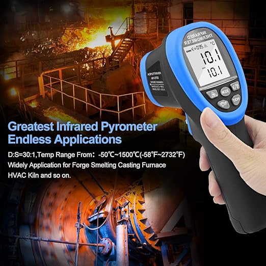 High Temp Infrared Thermometer -58℉~2732℉ Industrial Pyrometer 30:1 Digital IR Temperature Gauge,Non-Contact High Temperature Gun for Kiln,Forging,Engine,Industry and Home Repair.