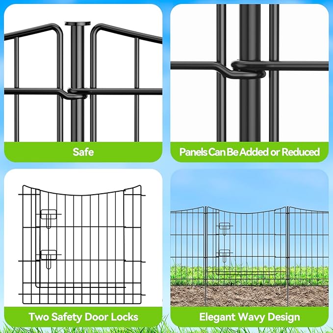 INJOPEXI Garden Fence 12 Panels 23.6ft(L)×24in(H) Decorative Garden Fences with 11 Panels + 1 Gate, Rustproof Metal Wire Temporary No Dig Rabbit Animal Barrier Fencing Dog Fence for Yard Patio Outdoor