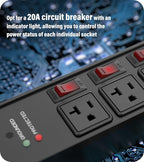 CCCEI Heavy Duty Surge Protector Power Strip 20 Amp Individual Switches. 25FT 12 Gauge Extension Cord with Multiple Outlets. Kitchen, Garage, Shop, Industrial Wall Mount Electric Extender, Black.