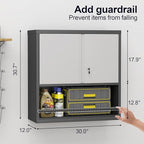 GREATMEET 31" H Garage Storage Cabinets, Lockable Storage Cabinet, Metal Wall Cabinet with Doors for Garage, Black&Grey