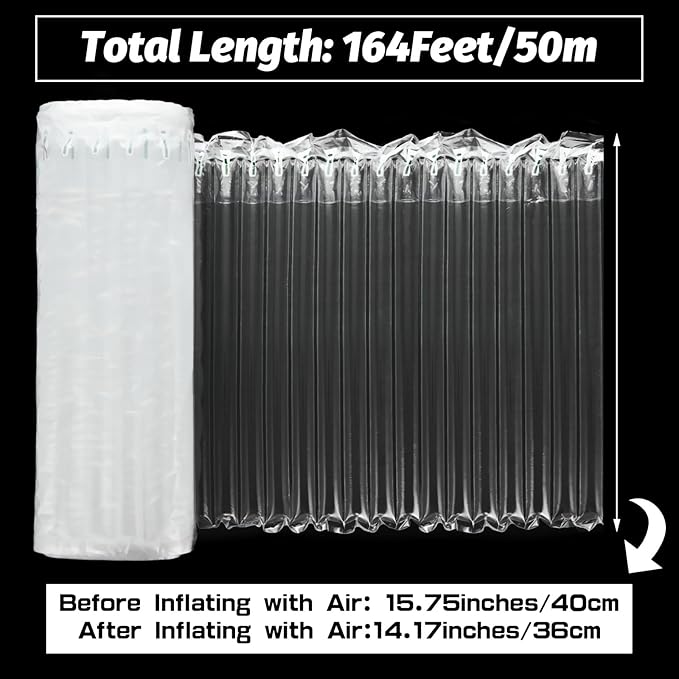 15.75 Inch x 164 Feet Bubble Cushioning Wrap Roll, Large Bubble Air Bubbles for Packaging Moving Shipping Delivering with Free Pump, Inflatable Air Column Bubble Bag Wine Bottle Protector