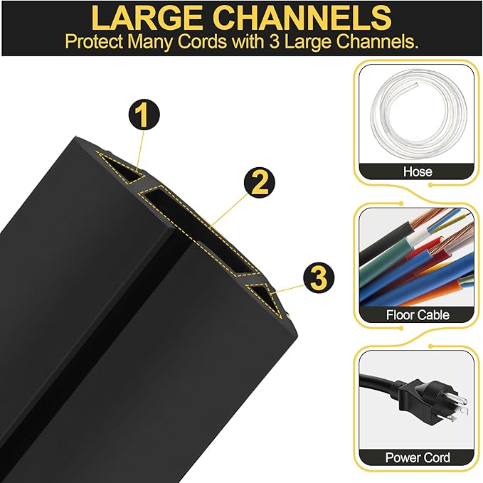 MYFAMIREA 10FT Floor Cord Cover Heavy Duty Cable Cover Protector with 3 Channels Extension PVC Floor Wire Cover Outdoor Cord Hider Management Cord Cover for Wire on Floor for Home Office Outdoor