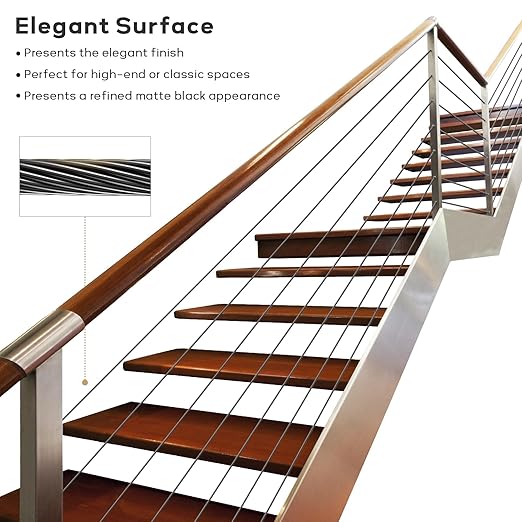 3/16" Black T316 Stainless Steel Cable, 100FT Marine Grade Black Wire Rope Aircraft Cable, 1x19 Strands for Deck Railing, Balcony, Fence, and DIY Balustrades