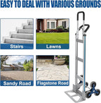 2 in 1 Aluminum Hand Truck 650 lb Capacity, Heavy Duty Stair Climbing Cart with 6 Wheels, Convertible Hand Truck and Dolly with Loop Handle