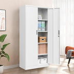BESFUR Metal Storage Cabinet with 5 Adjustable Shelves and 2 Lockable Doors, 71" White Garage Metal Cabinet, Locking Cabinet for Office, School, Garage