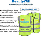 5 Pack Mesh Safety Vest Custom Logo Class 2 High Visibility Reflective Vest with Pockets Construction Security Work Vest（Yellow，L）