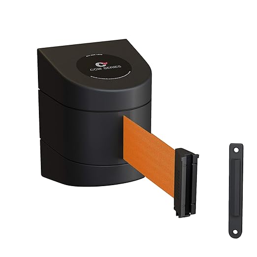 Crowd Control Warehouse - CCW Series WMB-220 Fixed Wall Mount Retractable Belt Barrier - 15 Foot, Orange Belt with Black ABS Case
