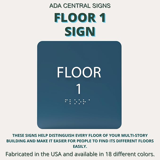 Navy ADA Floor 1 Sign with Braille – Made from Durable Acrylic and Ready to Mount