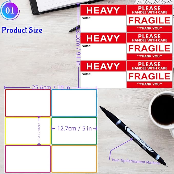 5" x 3" Large Moving Labels for Home Packing Box 6 Color Coded Border Label 162pcs with Writable Notes Areas, Fragile Stickers, Heavy Sticker. Permanent Adhesion