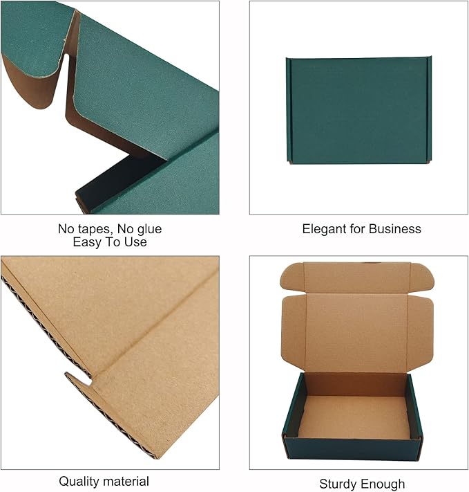 Green Recyclable Cardboard Small Gift Mailer Boxes for Shipping Packaging Craft Gifts Giving Products (25 Pack, 9 x 6 x 2 Inch)
