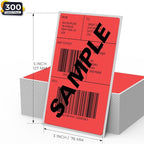 Red Thermal Labels 3 × 5 Inch Vinyl Self-Adhesive Fanfold Direct Shipping Stickers Waterproof Perforated Printer Decal for Office Warehouse Barcode 300 PCS