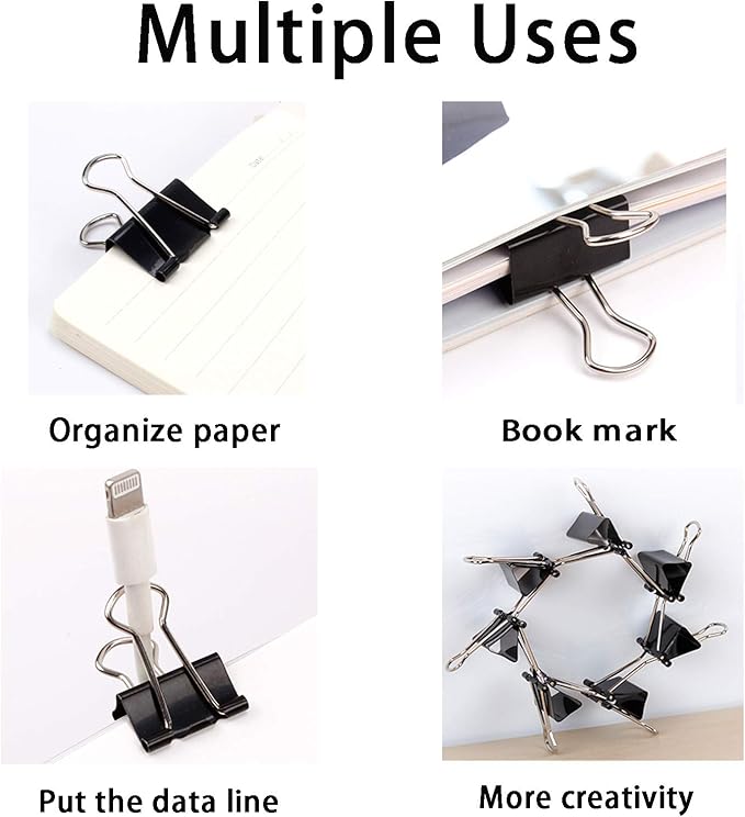 Binder Clips Paper Clamps Assorted Sizes 200 Count (Black), Jumbo, Large, Medium, Small, Mini and Micro,6 Sizes with Box for Office, School and Home