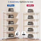 ALANNG 40" W Foldable 5-Tier Storage Shelves with Wheels, Adjustable & Removable Metal Rack, Heavy Duty Rolling Organizer for Kitchen, Garage, Closet, Pantry, and Office (White,2 Pack)