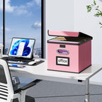 Huolewa Portable Leather File Organizer Boxes with Lids, Office Document Boxes Organizer, Filing Boxes, Decorative Small File Boxes for Hanging Files, File Cabinet for Office/Home - 4 Pack