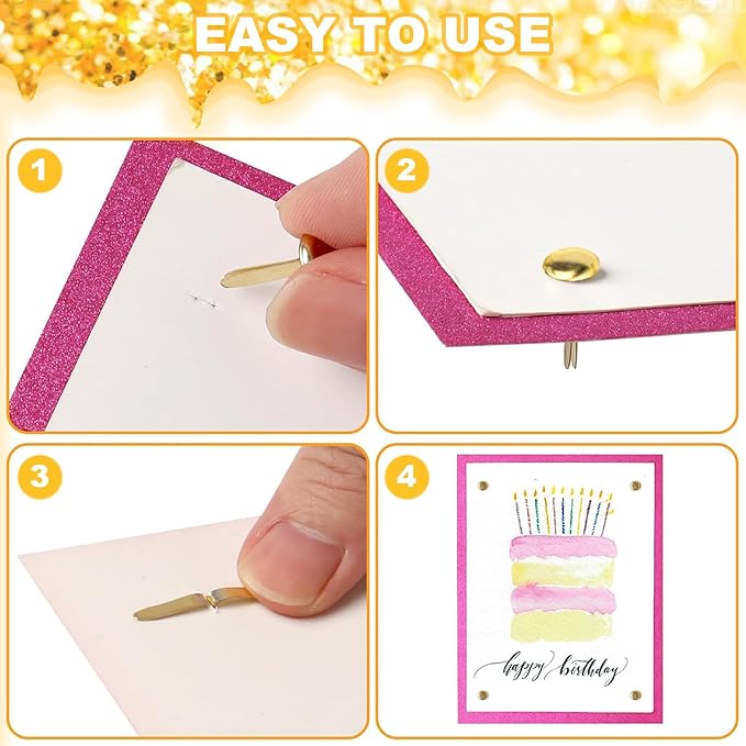 ADULLPONY 600Pcs Gold Brads, Paper Fasteners, 8x17.5mm Mini Brads, Split Pins, Round Head Brass Fasteners for Paper Crafts Supplies