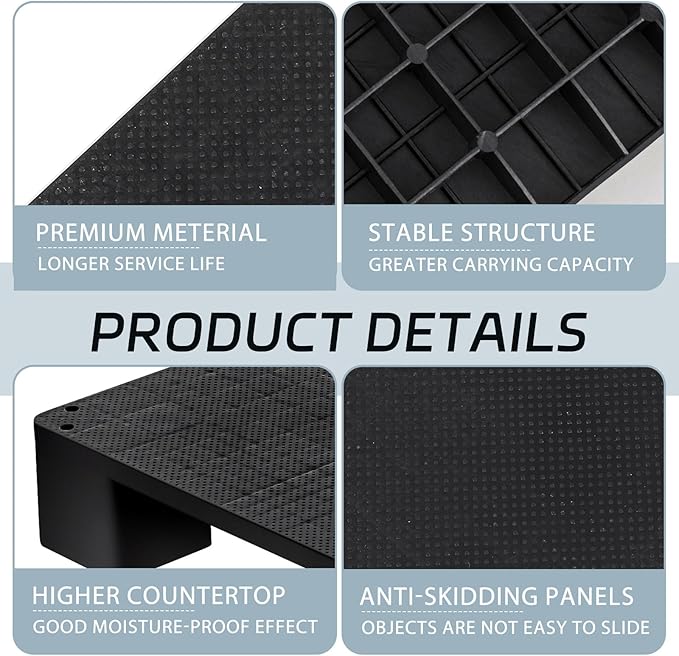 2 Pcs Plastic Pallet for Basement Storage Easy Stack Lightweight Floor Pallet Display Flooring Room Supermarket Christmas, Support up to 2000 Lbs (20'' L X 20'' W X 4.7'' H,Black)