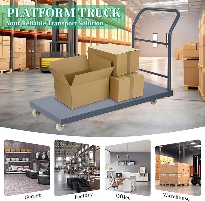 Heavy Duty Flatbed Cart 48"x30" Platform Truck, 2000 lbs Capacity Steel Hand Truck with 4 Swivel Wheels, Industrial Utility Push Cart for Warehouse, Garage, and Moving Supplies