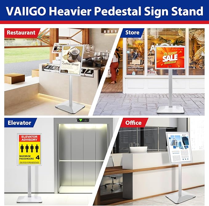 Sign Stand 11x17inch Pedestal Sign Holder Poster Stand 3Packs Adjustable Floor Standing Sign Holder with Heavy Duty Display Stand for Indoor Outdoor Business Store Sign Holders(Silver)