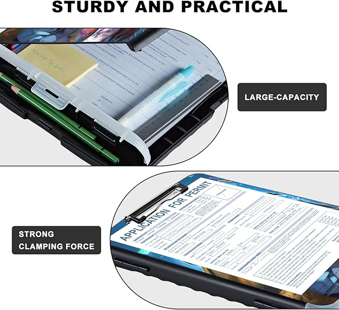 Clipboard with Storage,Storage Clipboard with Pen Holder,Heavy Duty Plastic Storage Clipboard with Low Profile Clip, Clipboard Folder, Teacher Must Haves, Office Supplies,Black Girl