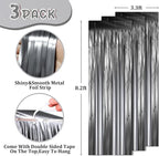 3 Pack 3.3 x 8.2 ft Matte Black Foil Fringe Backdrop Curtains,Gray Tinsel Streamers Party Decorations, Fringe Backdrop, Door Shimmer for New Years, Halloween, Black Theme Party