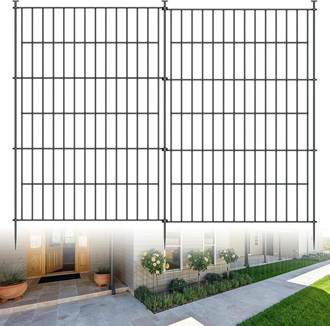 10 Panels Garden Fence Dog Fence Outdoor for Yard,40in H x 23.6ft L Rustproof Metal Fencing with Ground Stakes|No Dig Temporary Animal Proof Containment for Pets/Rabbits|Durable Patio Security Panels