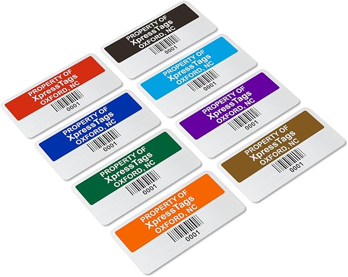 XpressTags 1" x 2" Custom Asset Labels with Barcode & Serial Number, Fixed Inventory Asset Tags, Brushed Metalized Silver Polyester Stickers - Pack Sizes 100 to 5000, Made in USA