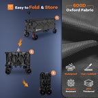 48" L Folding Beach Wagon Cart Foldable, 560lbs Weight Capacity 300L Heavy Duty Collapsible Wagons with Big All-Terrain Wheels, Utility Carts for Groceries, Shopping, Camping, Sports - Grey